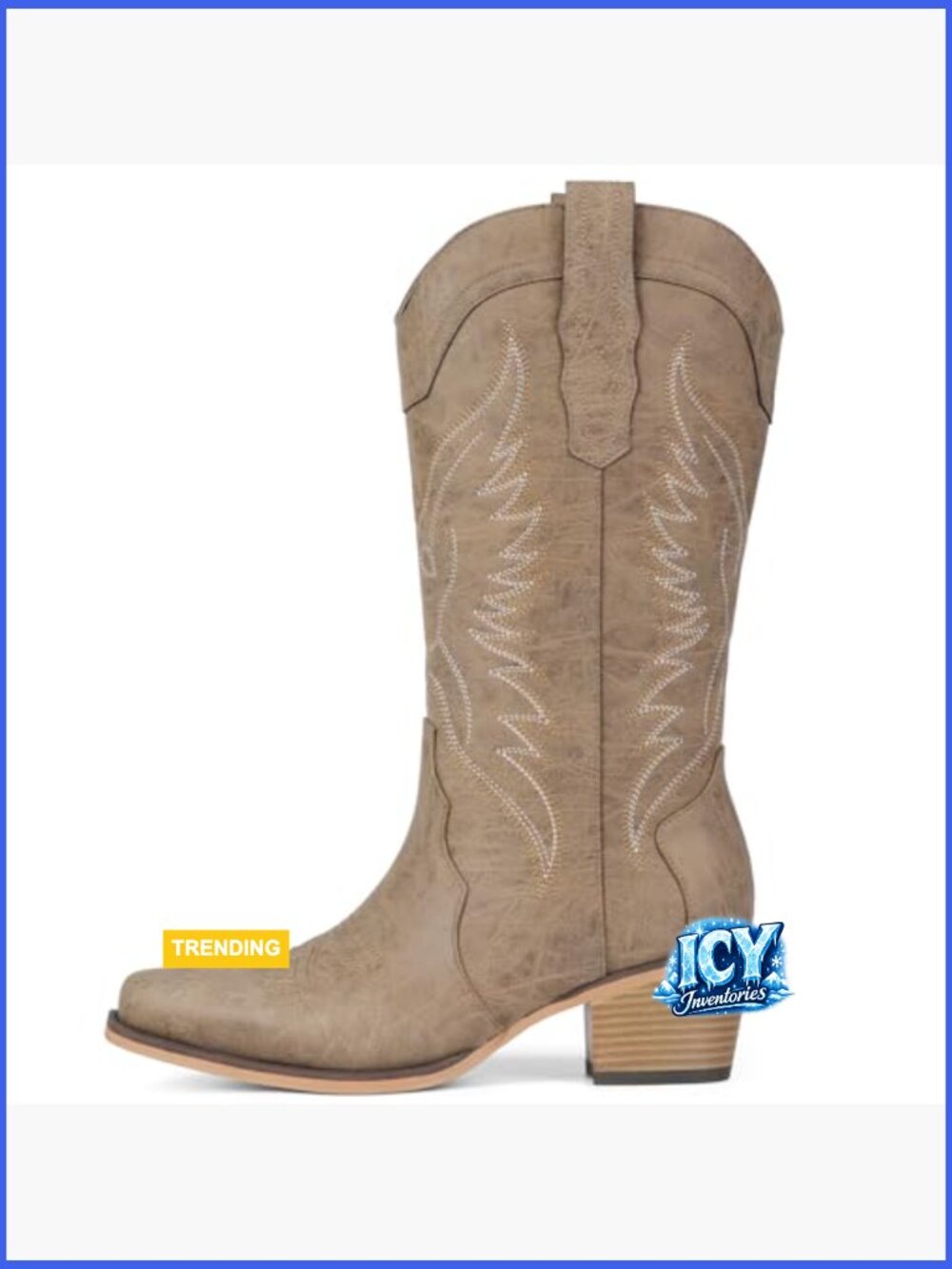 Women's Western Cowboy Boots with Pointed Toe Chunky Heel Retro Embroidery - Picture 4 of 7